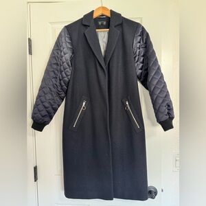 Topshop | navy wool coat with quilted sleeves 2 button size 6